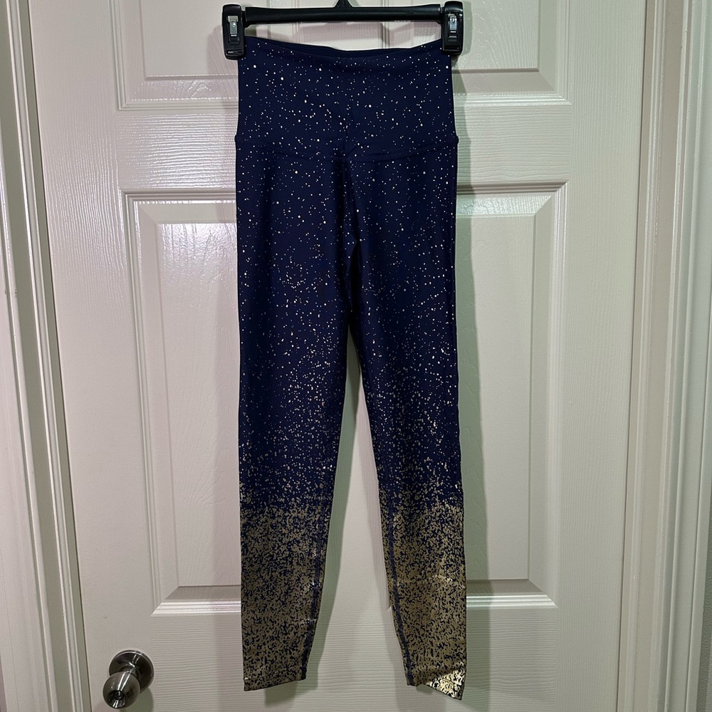 Beyond Yoga Leggings Size Small Navy Blue Gold Ombre Sparkle Metallic Active
